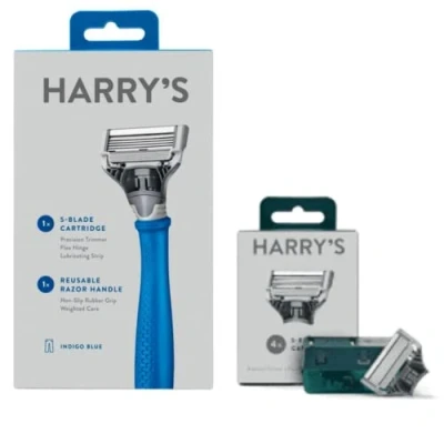 Image of Harry&#039;s Razor Indigo and 4 Blade Refills