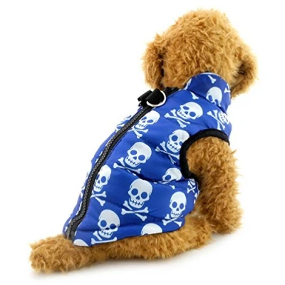 Image of Pegasus SELMAI Small Dog Coat with Harness Hole Winter Jacket Waterproof Quilted Puffer Vest D Ring Cat Puppy Chihuahua Cold Weather Clothes Blue Skull M