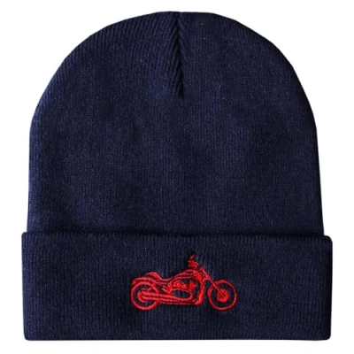 Image of TeddyT&#039;s Motorbike Embroidered Thermal Knit Rib Navy Beanie Hat