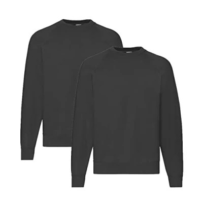 Image of Fruit of the Loom Men&#039;s Raglan Sweat Sweatshirt, 2 x black + 1 Hl kauf notepad, XXXL