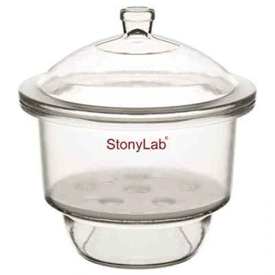 Image of stonylab Glass Desiccator, Lab Desiccator with Knob Cover and Porcelain Plate ID: 240 mm for Laboratory Research