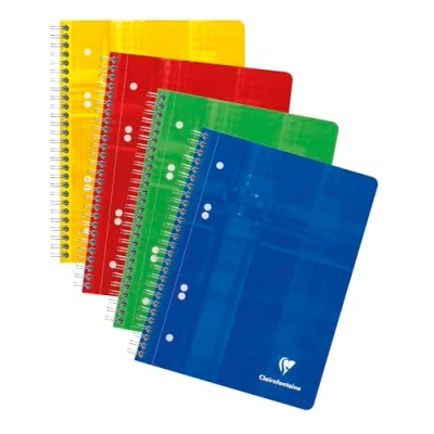 Image of Clairefontaine Ref 8570C Wire bound Notebook (80 Sheets) A5+ Size, Plain Ruling, 90gsm Brushed Vellum Paper, Laminated Card Cover Assorted Colours (Pack of 5)