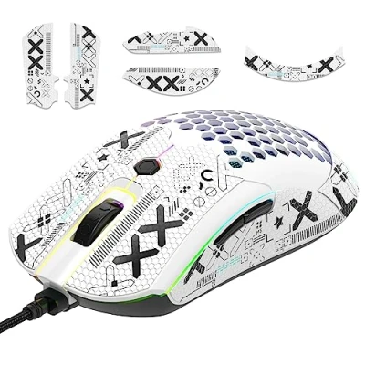 Image of [Upgrade Kit] Lightweight Gaming Mouse with Grip Tape, PixArt PAW3325 12000DPI High Performance Super Light 65G USB RGB Programmable Mice, Anti Slip Tape for Sweat Resistant Black