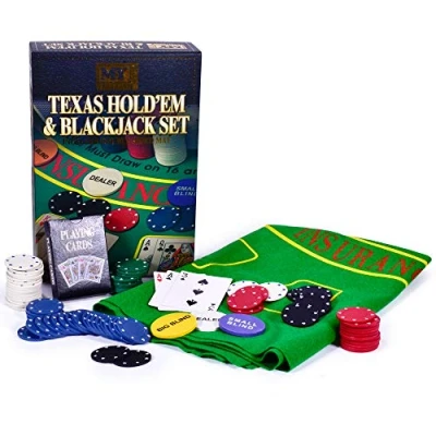 Image of M.Y Texas Hold&#039;em Poker &amp; Blackjack Set Includes Chips Deck of Cards and Mat