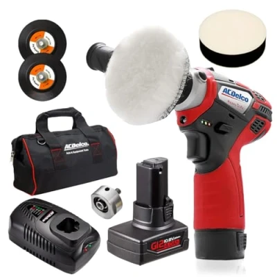 Image of ACDelco ARS1214A1FOG G12 Lithium Ion 12V (10.8V) 2 Speed 75mm Mini Cordless Polisher &amp; Sander Car Buffer Detailing Power Tool with Orbital Adaptor, Accessory Kit, 4Ah 2Ah Battery, Fast Charger, Bag