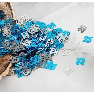 Image of 56g Blue &amp; Silver 25th Birthday Confetti Foil Metallic Glitz Table Scatter Sprinkles Age Bday Party Decorations