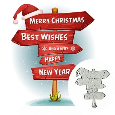 Image of Christmas Signpost Metal Die Cuts,Merry Christams Hat Lable Tag Cutting Dies Cut Stencils DIY Scrapbooking Decorative Embossing Paper Card Making