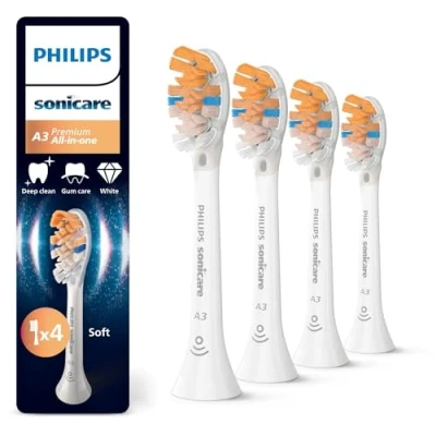 Image of Philips Sonicare A3 Premium All in One, Genuine Replacement Toothbrush Heads, White, 4 Pack, HX9094/87