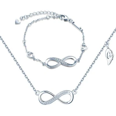 Image of jewelry Set 925 Sterling Silver Infinity Symbol Bracelet Necklace for Women Wife