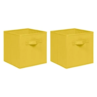 Image of NICEME Foldable Storage Boxes,Non Woven Fabric Box Set of 2,Storage Drawers for Cube Unit,26.5x26.5x28 cm (Strip Grip,Yellow)