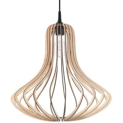 Image of Elza Wire Frame Pendant Light Natural Wood E27