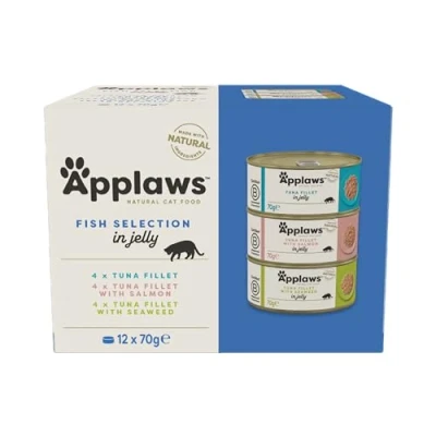 Image of Applaws Natural Wet Adult Cat Food, Fish Selection in Jelly 70g Tin (Pack of 12)