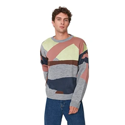 Image of Trendyol Man Young Oversize Basic Crew Neck Knitwear Sweater Multicolor