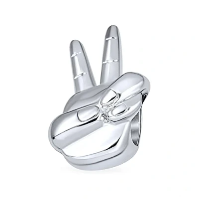 Image of Retro Hippie Hand Sign Symbol Inspiration Peace Charm Bead For Women Teen Oxidized .925 Sterling Silver Fits European Bracelet