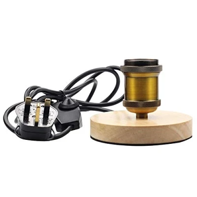 Image of TIANFAN Wooden Lamp Edison Bulb Base E27 Bronze Table with 1.8M UK Plug Cable Dimmer Switch Desk Industry Style Retro