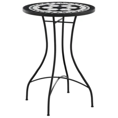 Image of vidaXL Mosaic Bistro Side Table 50x70 cm Black and White Ceramic Top, Powder Coated Iron Frame for Outdoor/Indoor, Garden, Patio, Balcony