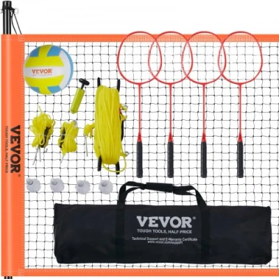 Image of VEVOR Volleyball and Badminton Set, Outdoor Portable Net, Adjustable Height Steel Poles, Professional Combo Set with PVC Volleyball, Pump, Carrying Bag, Easy Setup for Backyard Beach Lawn