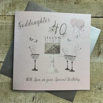 Image of Happy 40th Birthday Card Goddaughter Champagne Glasses Pink Roses by White Cotton Cards SS42 GODD40,16cm x 16cm