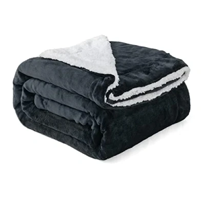 Image of Good Nite Blanket Flannel Sherpa Fleece Blankets Soft Fluffy Sofa Throw Reversible Microfiber for Bed Couch and Travel 150x200cm (Black, Double)