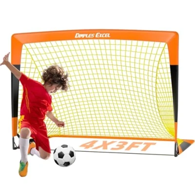 Image of Dimples Excel Football Goal Net for Garden Outdoor Training Lover (4&#039;x3&#039; Orange+Black)