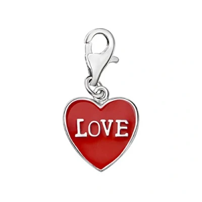Image of Quiges 925 Sterling Silver 3D Heart Love Lobster Clasp Charm Clip on Pendant
