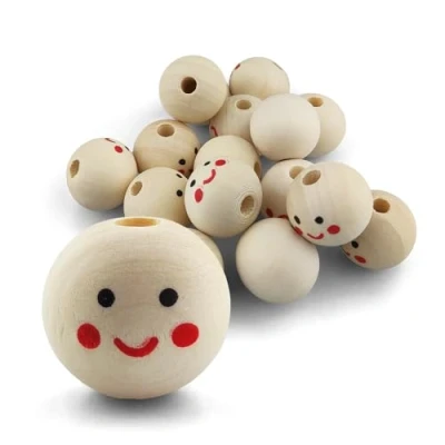 Image of Netuno 16x Wooden Balls with Hole and Face 20 mm Smiling Head Heads Angel Beads Round Macrame Decorative Made of Wood Crafts