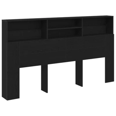 Image of vidaXL Black Oak Headboard Cabinet 5 Shelf Storage, Engineered Wood Bedroom Furniture
