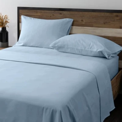 Image of GC GAVENO CAVAILIA Flannel Sheet Set Double Bed, 100% Brushed Cotton Fitted Sheet, Flat Sheets With Matching Pillowcases, Thermal Plain Dyed Bed Double, Blue Bedding