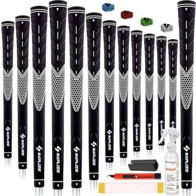 Image of SAPLIZE Golf Grips Set of 13 with Complete Regripping Kit, Standard Size, Rubber Club Grips, White