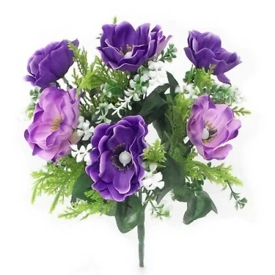 Image of Artificial Silk Anemone &amp; Foliage Flower Bush (Lilac Purple, 1)