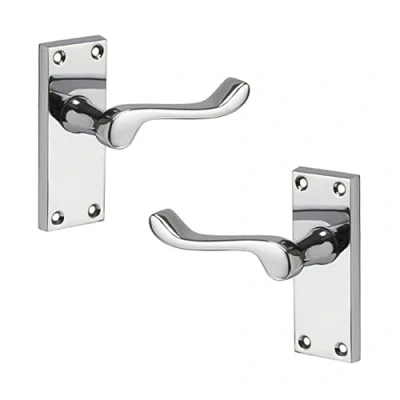 Image of Ironmongery Solutions® Internal Victorian Scroll Lever Short Latch Door Handle Set in Polished Brass, Chrome, Satin Nickel Finishes (Short Latch, Chrome)