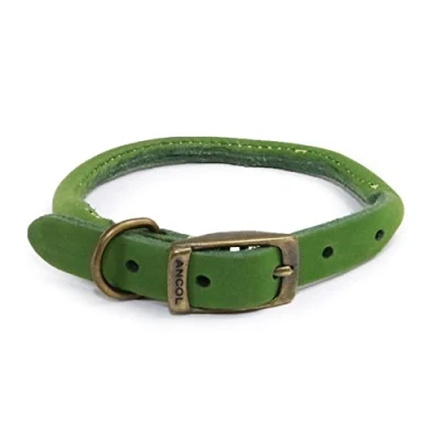 Image of Ancol Timberwolf Round Leather Collar Green 50 59cm Size 7