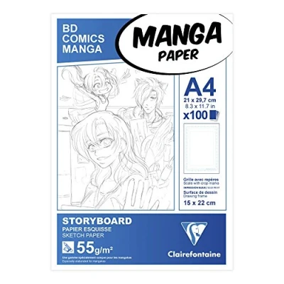Image of Clairefontaine Ref 94037C Manga Storyboard Glued Pad (100 Sheets) A4 (297 x 210mm) Size, 55gsm Paper, White &amp; Smooth, Ideal for Markers, Bleedproof