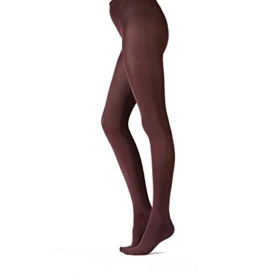Image of Pretty Polly Women&#039;s 120d 3d Shine Premium Opaques Tights, Red (Burgundy Burgundy), M L UK