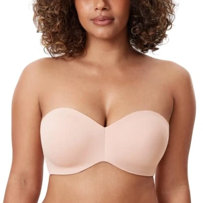 Image of Delimira Women&#039;s Strapless Bras Underwire Support Non Padded Plus Size Minimiser Bra Apricot Pink 34G