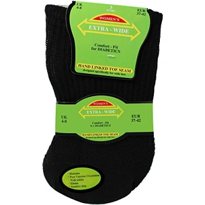 Image of TeddyT&#039;s Women&#039;s Black Extra Wide Comfort Fit Diabetic Travel Socks (3 Pair Pack)