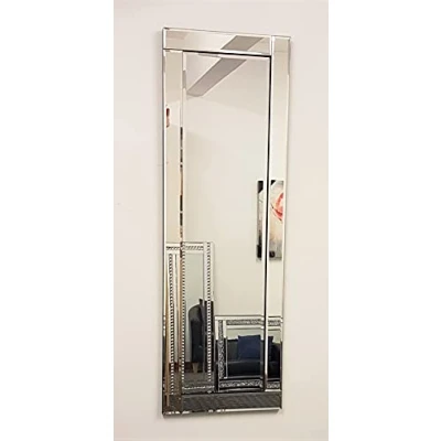 Image of Vicien ppw Blenheim Full Length Silver Glass Framed Bevelled Wall Mirror (16&quot;x48&quot;)