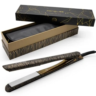 Image of Corioliss C5 Hair Straightener for Women Professional Titanium Plates Temperature Control 80C to 235C in 5C increments Ionic Flat Iron UK Plug Gold Zebra