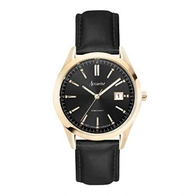Image of Accurist Mens Everyday 40mm Quartz Watch in Black with Analogue Display, and Leather Strap 74012