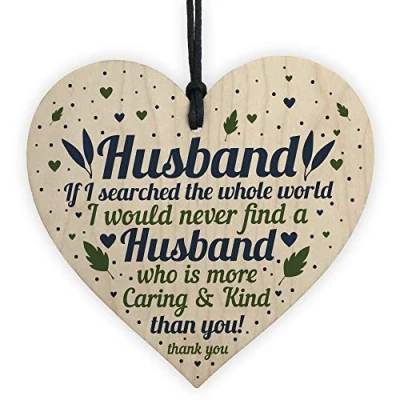 Image of RED OCEAN Husband Birthday Gifts From Wife Wooden Heart Anniversary Valentines Gift For Him Keepsake Plaque