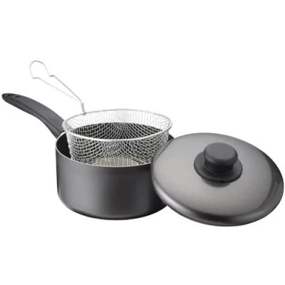 Image of HOMESHOPA Chip Frying Pan with Basket and Lid, Non Stick Deep Wire Strainer for Fries, Chips, Wedges, Aluminum Saucepan Fat Fryer Kitchen Cooking Pot (9&quot; 22cm)