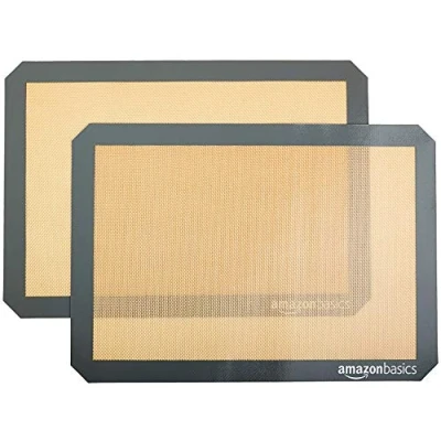 Image of Amazon Basics Rectangular Silicone Baking Mat, Old Standard, 2 Count, 42 x 29.5 cm, New Beige/Gray