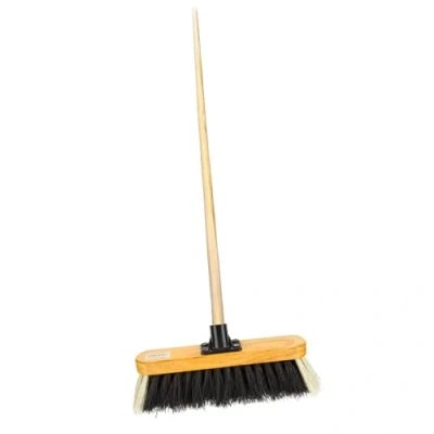 Image of HOMESHOPA Outdoor Broom Head with Wooden Handle, Stiff Coco/PVC Bristle Broom, Heavy Duty Floor Sweeping Yard Brush for Garden Decking Pathways Driveways Warehouse &amp; Garage