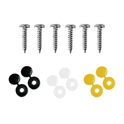 Image of Number Plate Screws &amp; Caps Kit 6PC Yellow Black White With