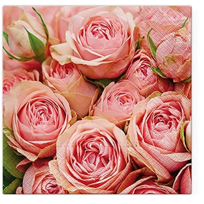 Image of Tete a 3Ply Pastel Flowery Tissue Paper Napkins Decoupage Serviettes 33cm x Pack of 20 (Lots Roses)