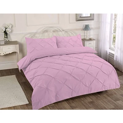 Image of EGYPTO Pollycotton Diamond Pintuck Design Bedding Duvet Cover Set Comforter with Pillowcases (Double, Pink)