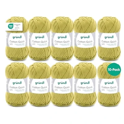 Image of Gründl Cotton Quick Plain Value Pack (Durable Wool, Easy Care Washable 100% Yarn, Needle Size: 3 4) 10 x 50g Light Olive