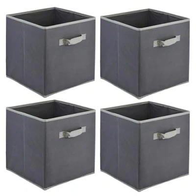 Image of Foldable Square Canvas Storage Bins Collapsible Folding Box Fabric Cubes Organisers for Toys, Magazines, Nursery Items, Clothes, Art &amp; Craft Supplies (Large 30 x cm) (Grey, 4)