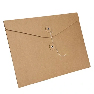 Image of 10Pcs A4 Envelope File Folders Kraft Paper Portfolio Foolscap Document Popper Wallet Pockets Bags Storage Pouch Paperwork Organizer with String Fastener Closure for Offices School Travel