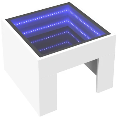 Image of vidaXL White Bedside Table LED Infinity Mirror Nightstand RGB Customisable Lights Engineered Wood &amp; Glass 40x40x30 cm
